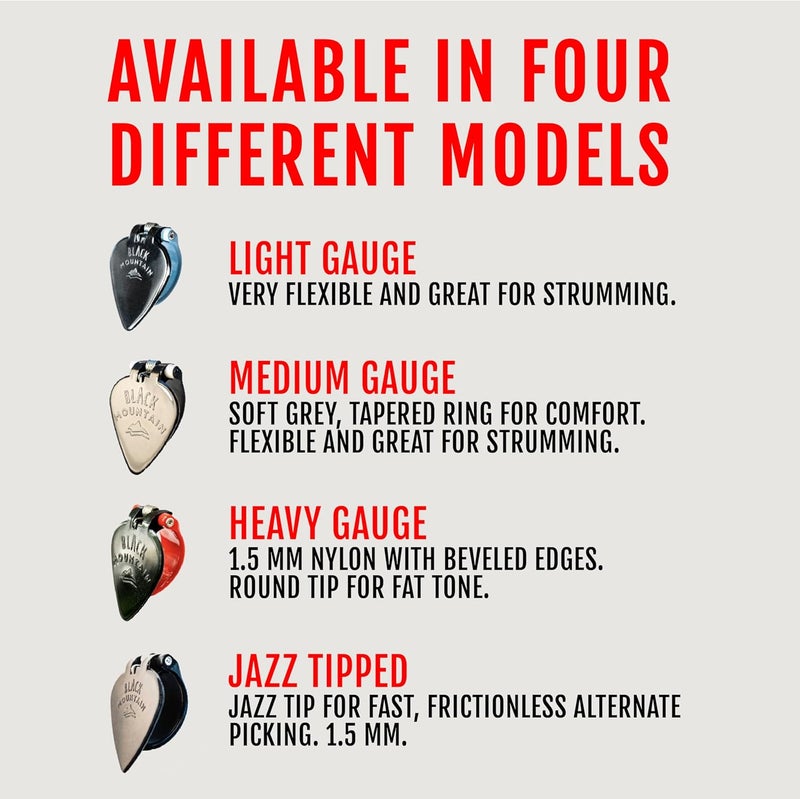 Black Mountain Light Gauge Thumb Picks for Acoustic Guitar, Electric Guitar, Ukulele, Banjo, and More - Spring Loaded Universal Fit for Medium to XL Thumbs - Premium Finger Picks - Image 5